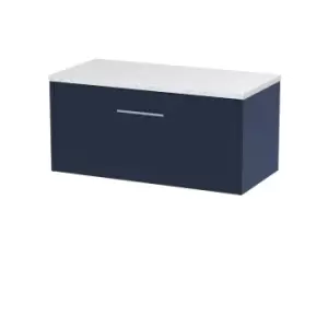 image of Hudson Reed Juno 800mm Wall Hung Single Drawer Vanity & Sparkling White Laminate Top - Electric Blue