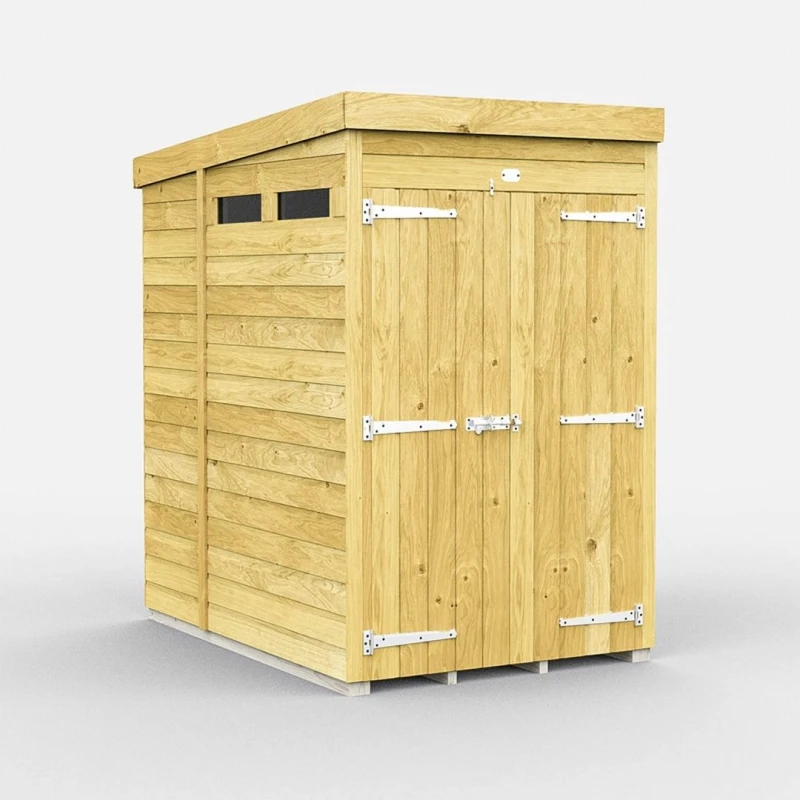 Image of Buttercup Farm 4 x 7 Feet Pent Security Shed - Double Door - L214 x W127 x H201cm in Brown Brown Unisex