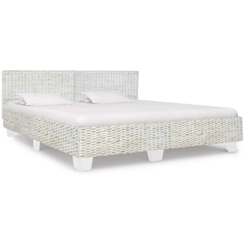 Image of vidaXL Bed Frame Grey Natural Rattan 180x200cm 6FT Super King Home Bedroom