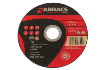 image of Abracs 125mm x 1.6mm Thin Cutting Discs Pack 10 Connect 32197