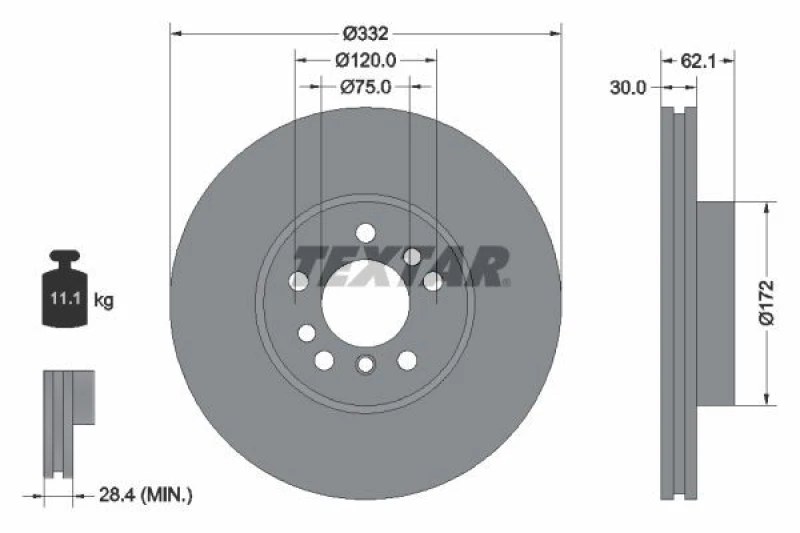 Image of Brake disc TEXTAR 92107205
