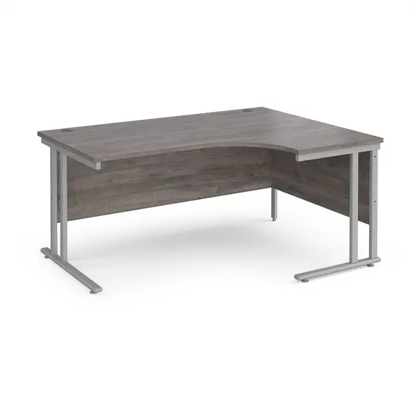 image of Maestro 25 Right Hand Ergonomic Desk with Silver Cantilever Frame and Grey Oak Top - 1600mm Wide