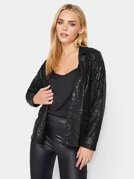 image of PixieGirl Petite Sequin Blazer, Black, Size 12, Women