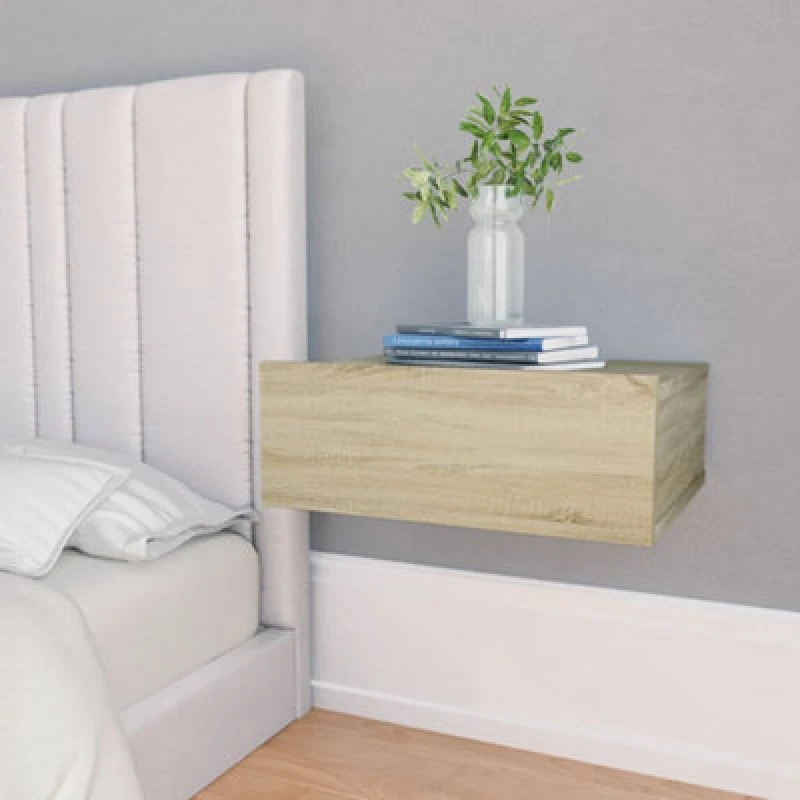 Image of vidaXL Floating Nightstand Sonoma Oak Engineered Wood Wall-mounted Wall Shelf