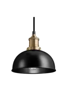 image of Brooklyn Dome Pendant, 8 Inch, Black, Brass Holder