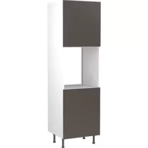 Image of Kitchen Kit Flatpack Slab Kitchen Cabinet Tall Oven & Microwave Unit Super Gloss 600mm in Graphite MFC