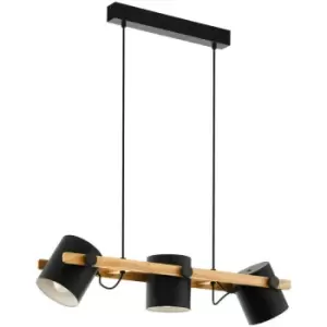 image of Hornwood 3 Lamp Straight Bar Pendant Ceiling Light Black, Creme - Eglo