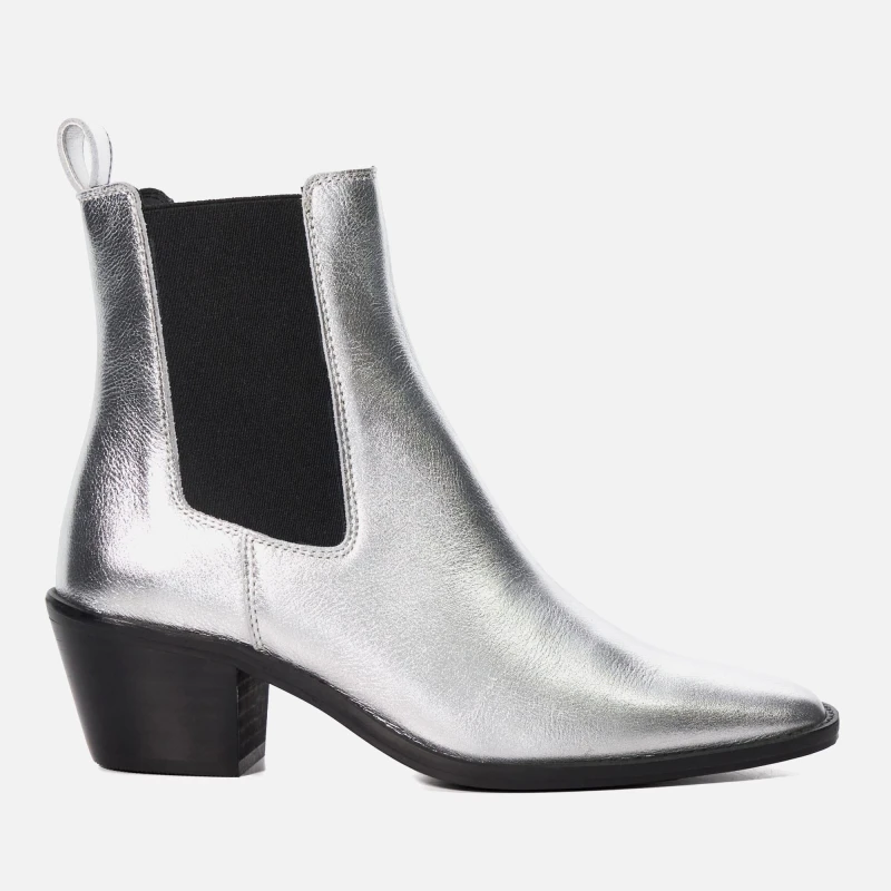 Image of Dune London Womens Pexas Leather Heeled Boots - UK 7 Silver Boots female 0092507290008515 7