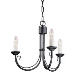 Image of 3 Bulb Chandelier Light Wire Bound Arm Ivory Candle Tube Black LED E14 60W