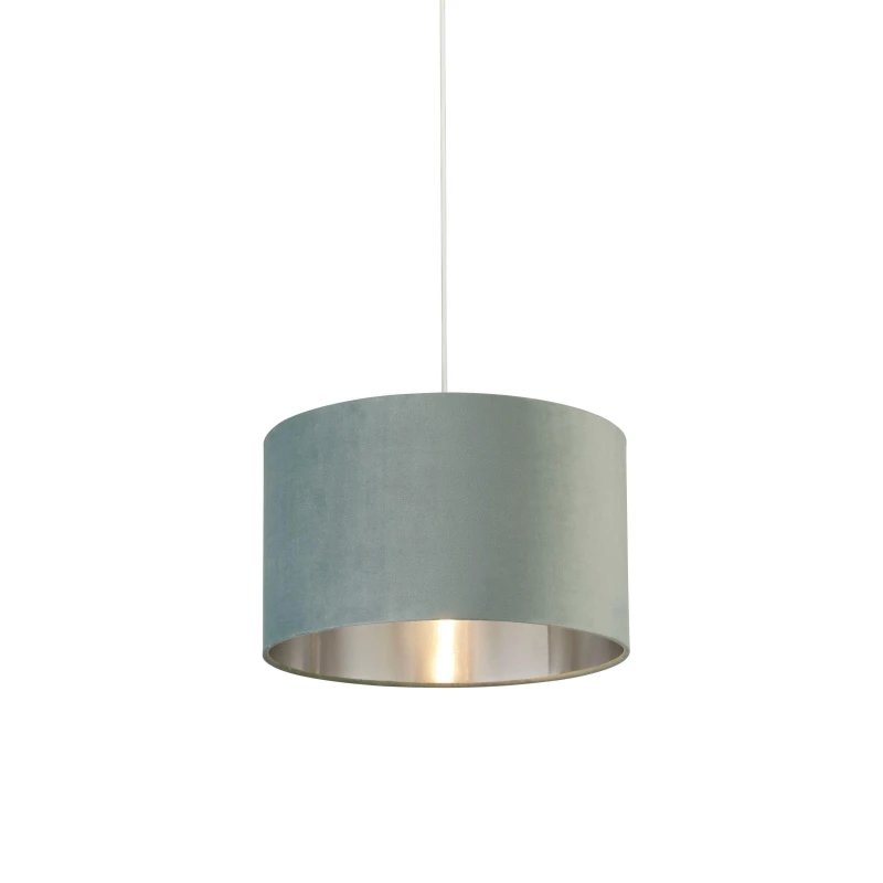Image of Lighting Collection Sage Green Velvet Drum Shade Silver Inner D30Cm Lamp Shade Green Unisex