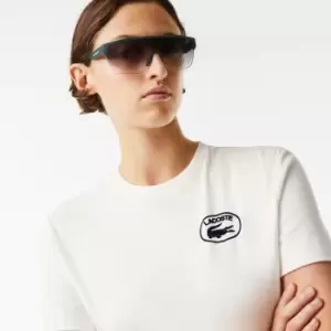 Image of Womens Lacoste Loose Fit Organic Cotton T-Shirt Size 10 White