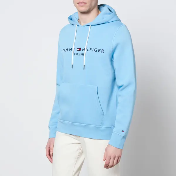 Image of Tommy Hilfiger Logo-Embroidered Cotton-Blend Jersey Hoodie - XL Blue Hoodies and Sweatshirts male MW0MW11599CYW XL