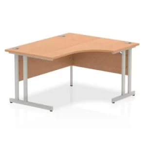 image of Impulse 1400mm Right Crescent Desk Oak Top Silver Cantilever Leg I0038