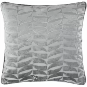 image of Kendal Damask Geometric Textured Piped Filled Cushion, Silver, 43 x 43cm - Curtina