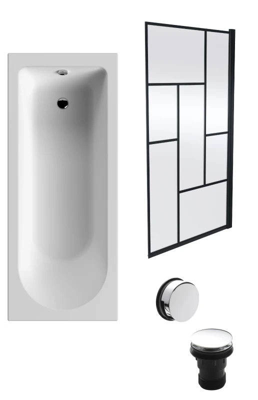 Image of Balterley Round Bath, Black Abstract Screen and Chrome Waste 1700 x 700mm Silver