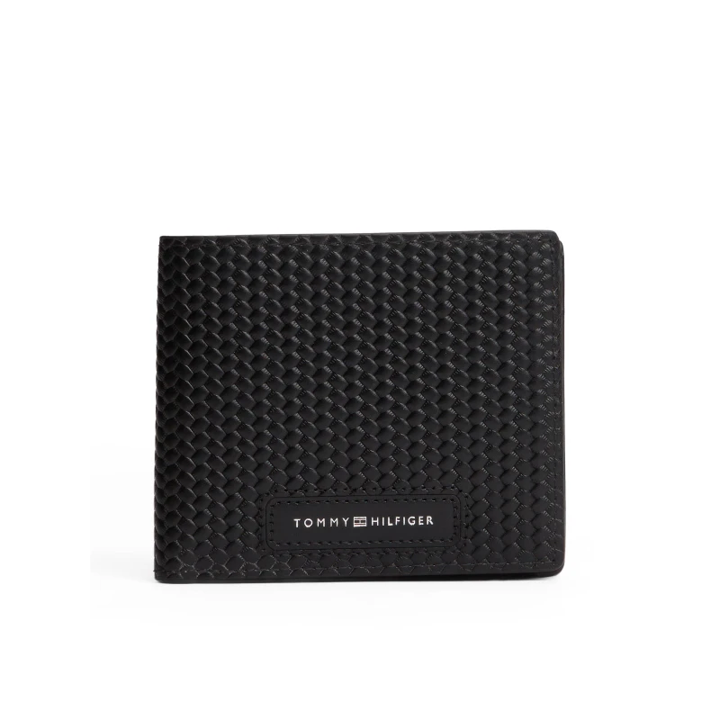 Image of Tommy Hilfiger Mens Woven Texture Coin Pocket Billfold Wallet Black male One Size