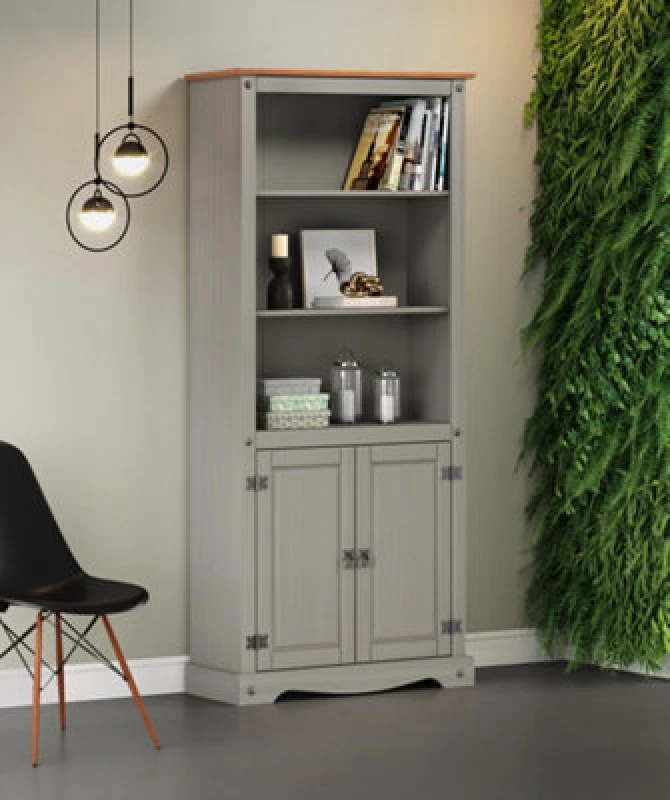 Image of MERCERS FURNITURE Corona Grey Wax 2 Door Bookcase 5060335867841