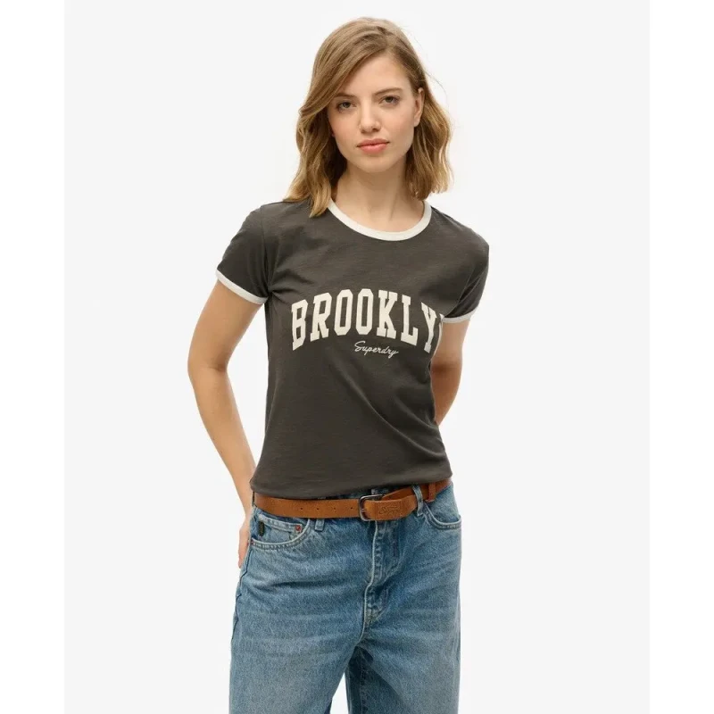 Image of Superdry Womens fitted T-Shirt Superdry Athletic Essential Ringer Gris Female XL