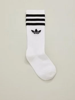 image of Boys, adidas Originals 3 Pack Kids Trefoil Linear Socks - White, Size 12.5-2