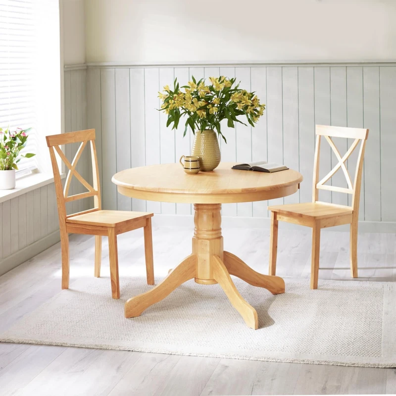 Image of FurnitureboxUK FurnitureboxUK Bude Round Wooden Dining Table and 2 Millford Chairs in Light Oak Light Oak One Size Unisex 5056784308738