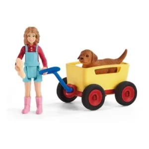 Image of SCHLEICH Farm World Puppy Wagon Ride Toy Figure Set, 3 to 8 Years, Multi-colour (42543)