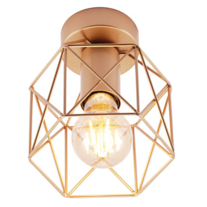 Image of Happy Homewares Vintage Industrial Satin Gold Ceiling Lighting Fitting With Wire Cage Design
