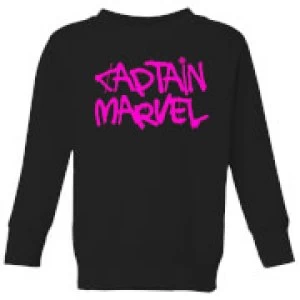 Image of Captain Marvel Spray Text Kids Sweatshirt - Black - 11-12 Years