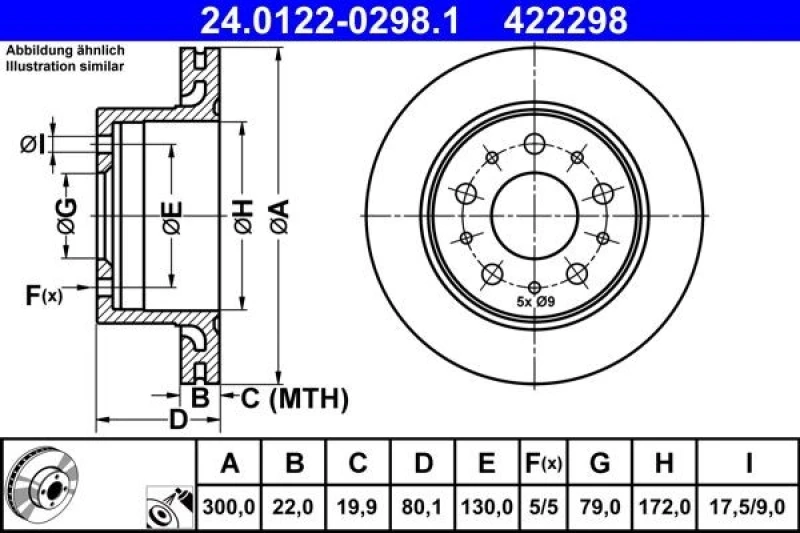 Image of Brake disc ATE 24.0122-0298.1