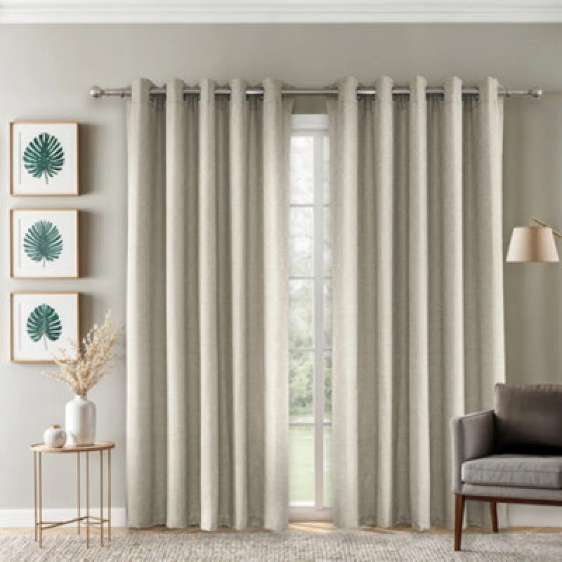Image of Emma Barclay Sorrento Ultra Blackout Eyelet Curtains, Stone - 46 X 54" Pair
