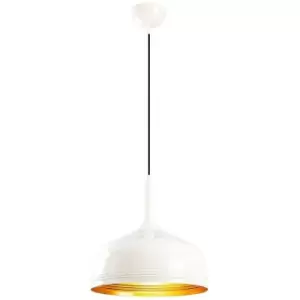 image of Cristal Model 26 Deco White Dome Pendant Lamp Golden Interior