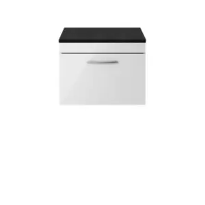 image of Nuie Athena 600 Wall Hung Single Drawer Vanity & Sparkling Black Worktop - Gloss Grey Mist