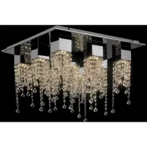 Image of Netlighting Classic Flush Ceiling Light Chrome 9 Light with Crystal Shade, GU10