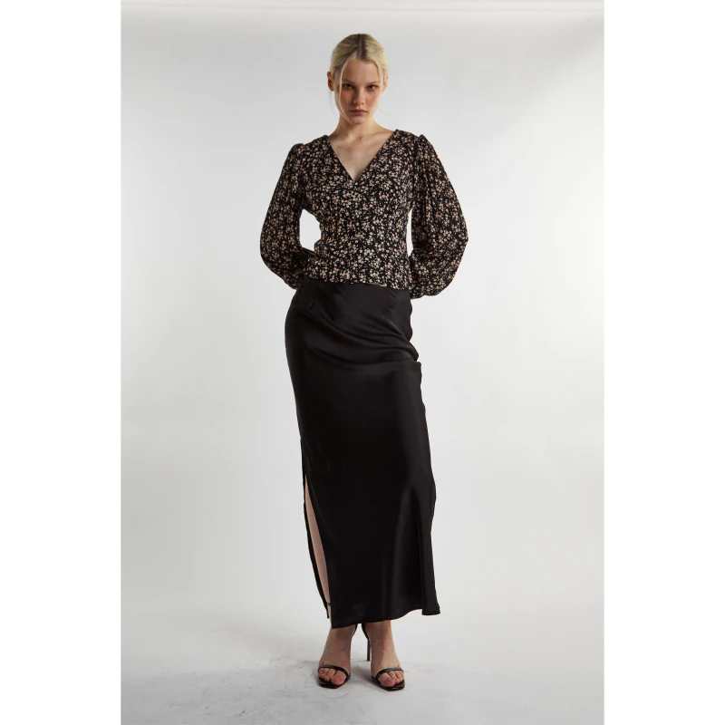 Image of Glamorous Black Ditsy Print Button Front Top Black female 8 (XS)