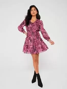 Guess Ls Lace Up Flared Lucy Dress - Purple Kashmir, Purple, Size L, Women