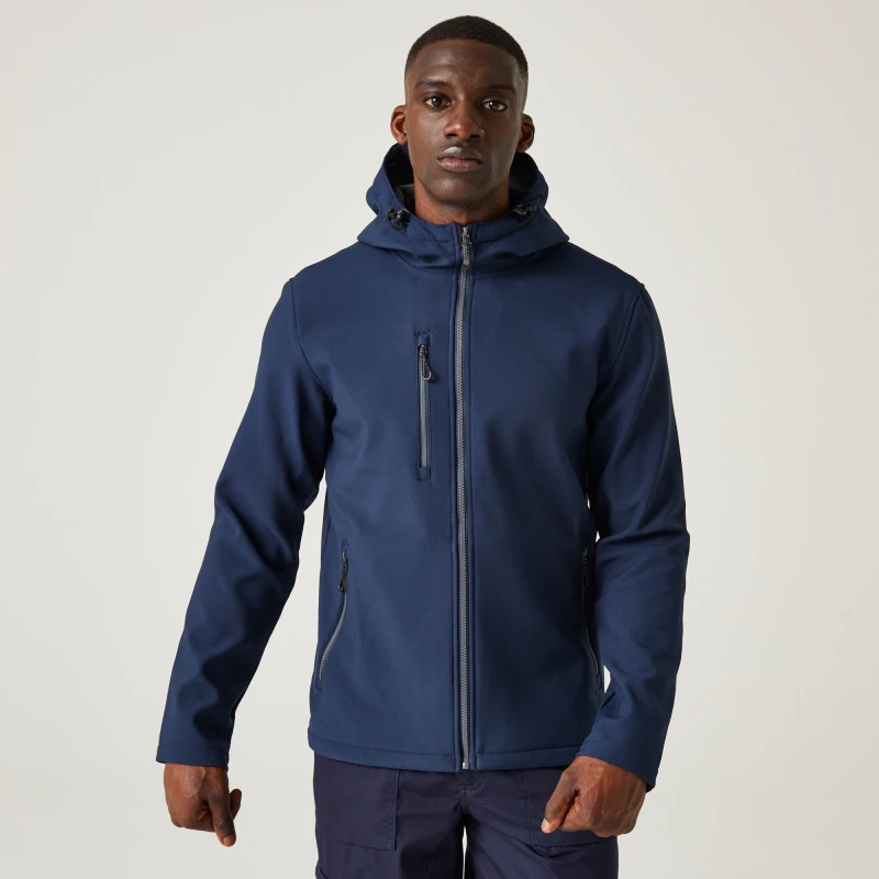 Image of Regatta Regatta Men Navigate' Hooded Softshell Jacket in Navy Size: Small Navy S Male 5063019692197