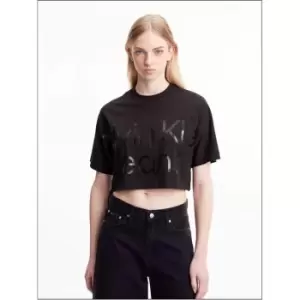 Image of Calvin Klein Jeans Shiny Institutional Crop Tee - Black