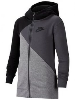 Image of Nike Sportswear Older Boys Core Amplify Full Zip Hoodie, Black/Grey, Size S, 8-10 Years