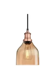 Image of Brooklyn Tinted Glass Cone Pendant, 6 Inch, Amber, Copper Holder