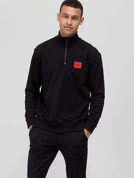Image of HUGO Durty Quarter Zip Sweatshirt - Black, Size S, Men