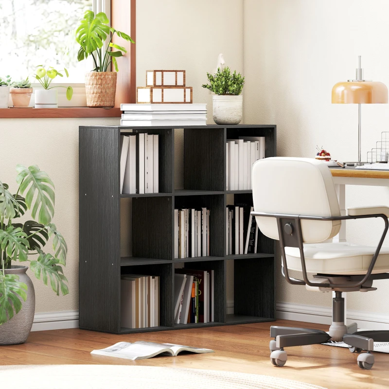 Image of HOMCOM HOMCOM 3-Tier Bookshelf, Freestanding Cube Bookcase with 9 Compartments in Black One Size Unisex 5063603046023