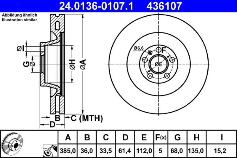 Image of ATE 24.0136-0107.1 Brake disc Vented, Coated, High-carbon Brake Disc (82)
