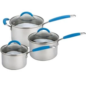 image of Joe Wicks Quick & Even Stainless Steel Deep Saucepan Set - 3 Piece