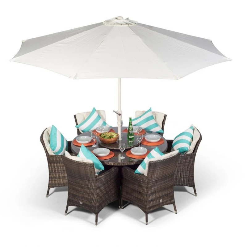 Image of Thats Furniture Savannah Round 6 Seater Rattan Patio Dining Set in Brown Brown Unisex