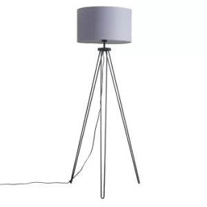 Aero Hairpin Tripod Floor Lamp in Black with XL Dark Grey Reni Shade