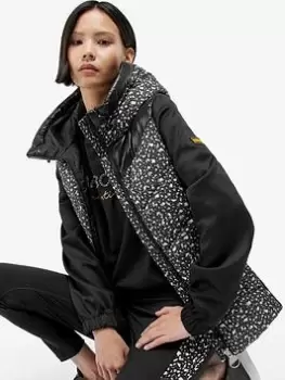 Image of Barbour International Condor Printed Quited Hybrid Sweat Jacket - Black, Print, Size 14, Women