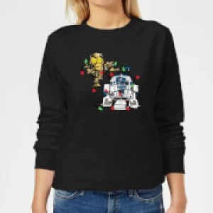 Image of Star Wars Tangled Fairy Lights Droids Womens Christmas Sweatshirt - Black