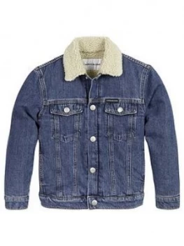 image of Boys, Calvin Klein Jeans Denim Sherpa Trucker Jacket - Blue, Size Age: 10 Years