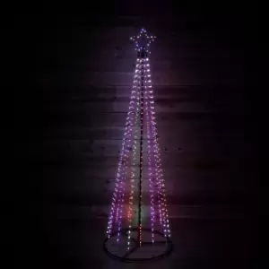 image of Premier Decorations Ltd - 8ft (2.5m) Premier Christmas Outdoor Black Pin Wire LED Pyramid Maypole Tree in Rainbow