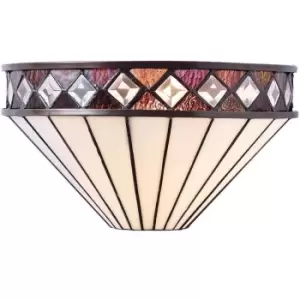 image of Tiffany Glass Wall Light Rich Cream & Diamond Trim Shade Interior Sconce i00247