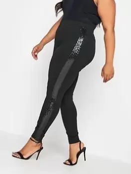 Image of Yours Ponte Sequin Stripe Legging, Black, Size 16, Women